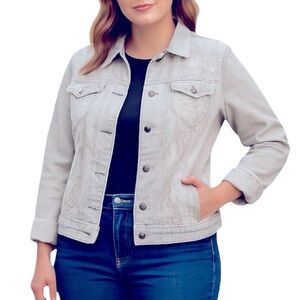 Chicos Light Grey Stretch Denim Casual Jacket sz 1